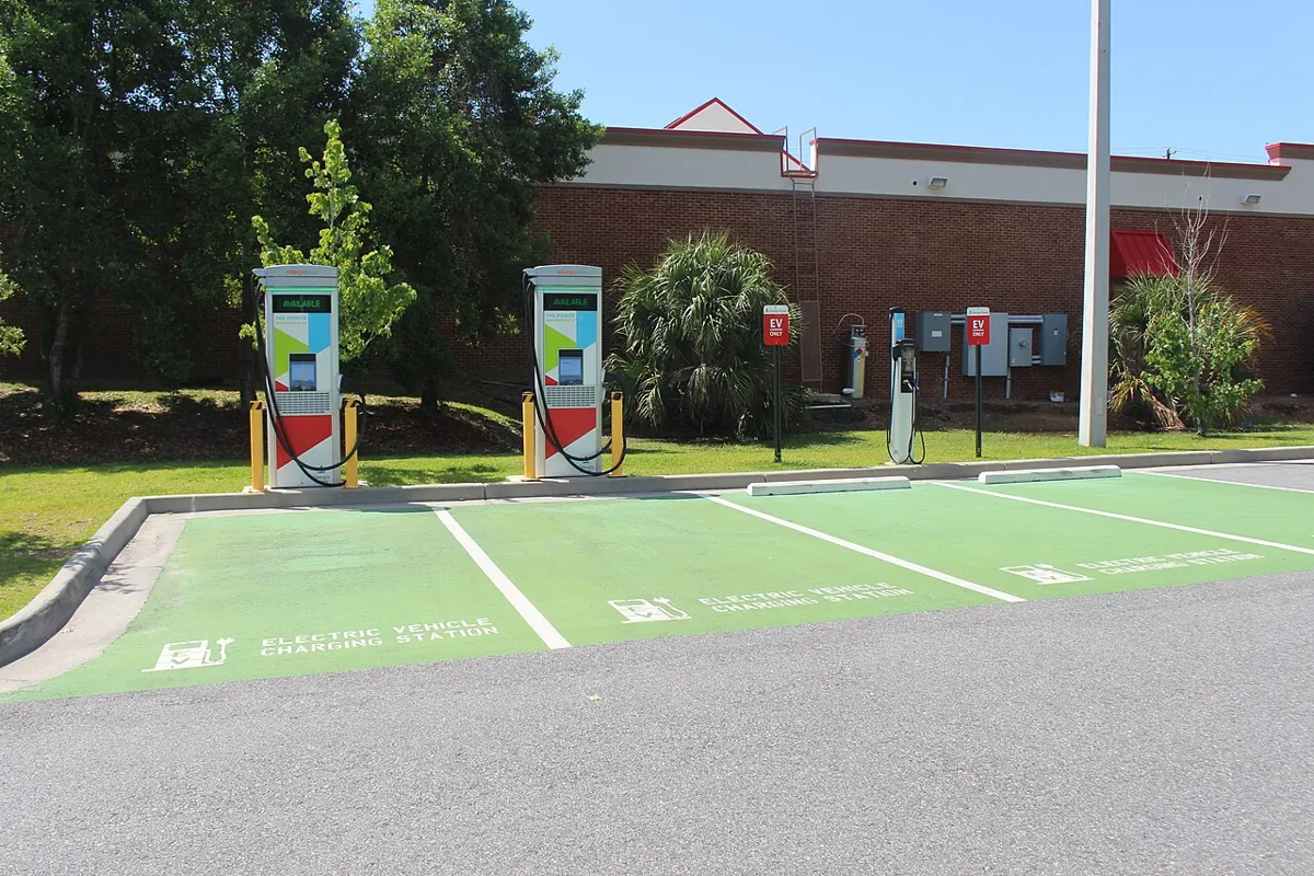 Multiple EV charging stations in a parking lot